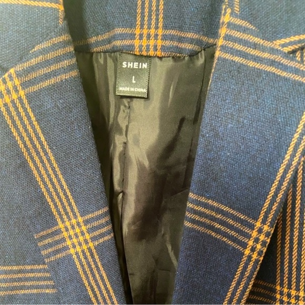 SHEIN Men's Check Plaid Single Button Blazer Navy Blue & Orange Size - L NWOT - Picture 6 of 9